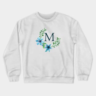 Floral Monogram M Pretty Blue Flowers Crewneck Sweatshirt